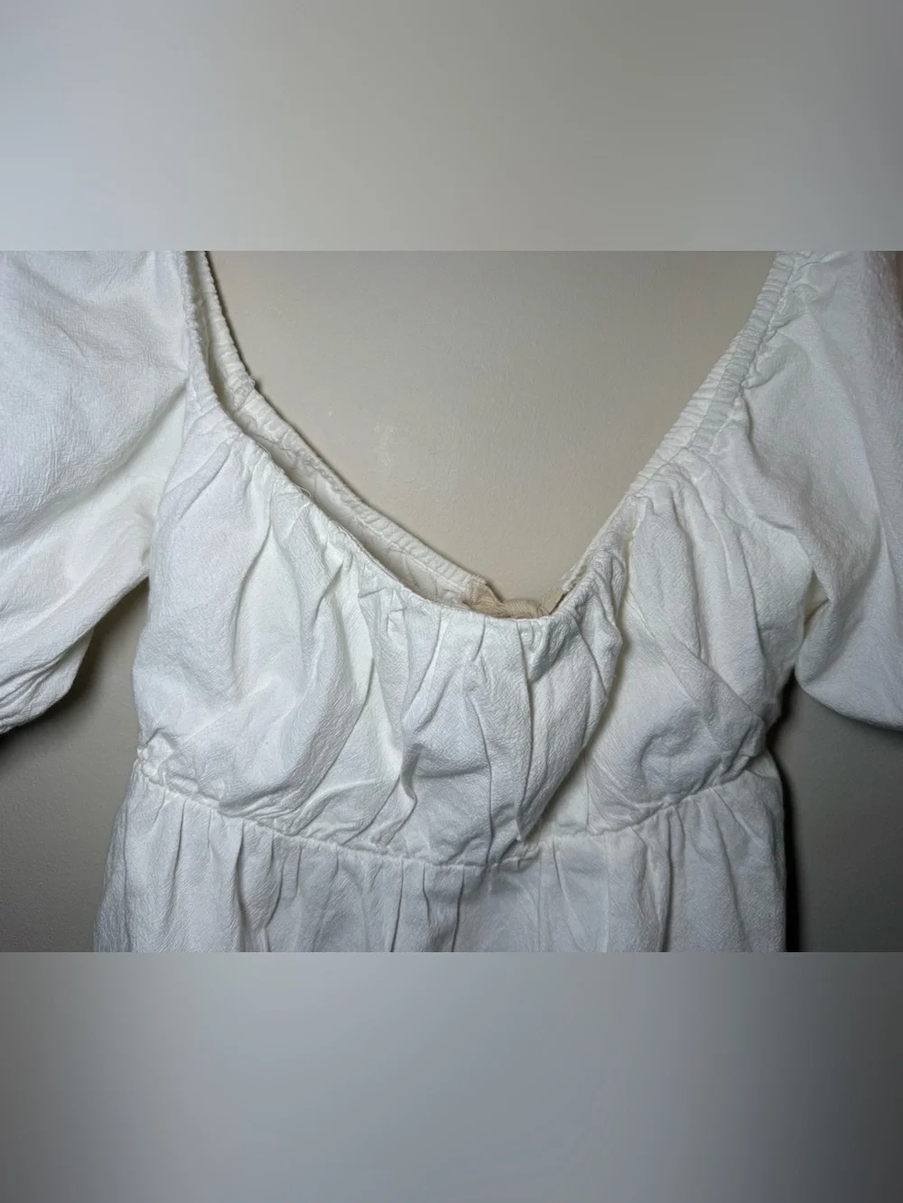 Free People White Cotton Babydoll Blouse NWT Medium Puff Sleeves Open Tie Back